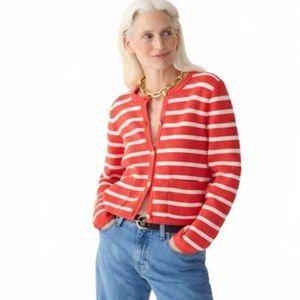 J. Crew “Emilie Sweater Lady Jacket” Red/Cream Stripe Size XL EUC!